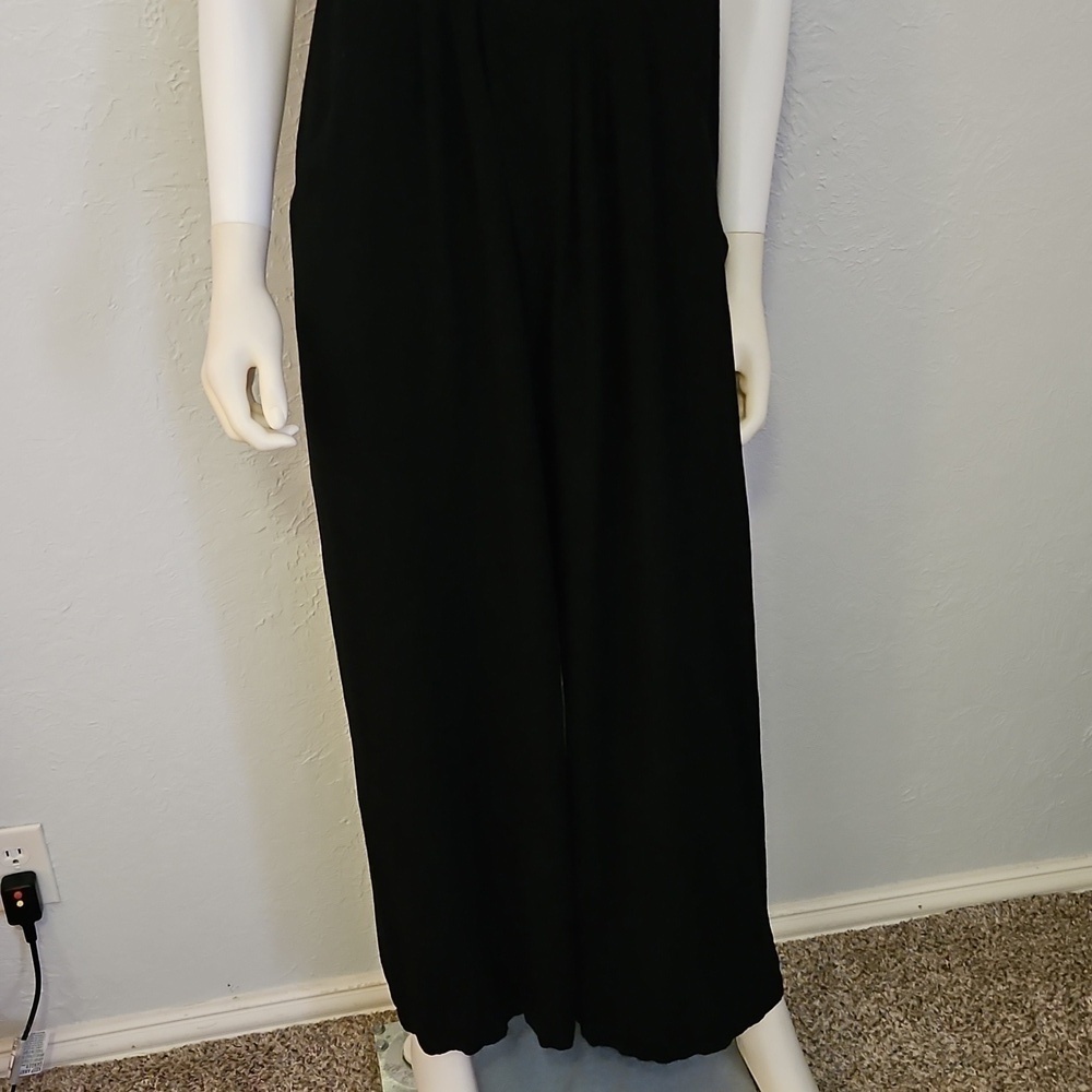 Vtg DACESLON Oversized Baggy Linen Blend Wide Leg Black Overall Jumpsuit - Picture 6 of 12